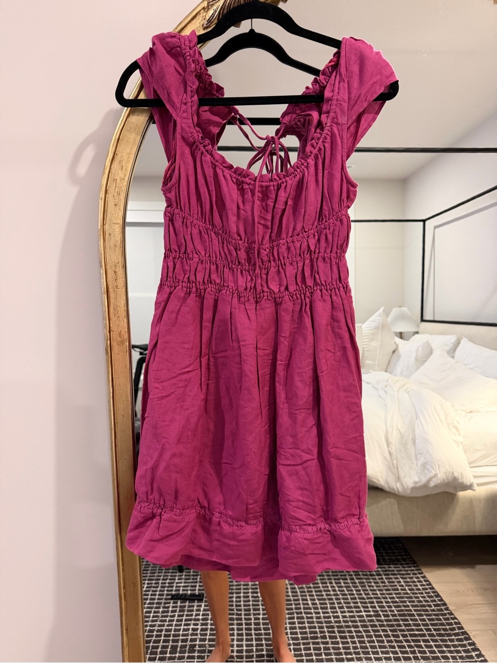 Anthropologie Fuchsia Smocked Mini Dress